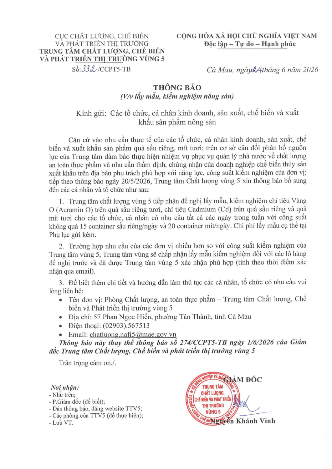 2026 0624 332 CCPT5 TB ThongBao LayMauKiemNghiemNongSan 0001